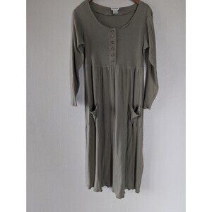 Vintage Moda International Dress Sz M Cotton Boho Ribbed Modest Cottagecore Maxi